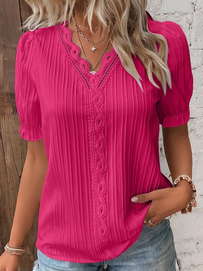 Limited Stock🛒49%OFF🔥V Neck Plain Lace Elegant Shirt(Buy 2 Free Shipping)