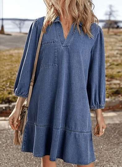 V-Neck Denim Dress — Where Comfort Meets Classic Style