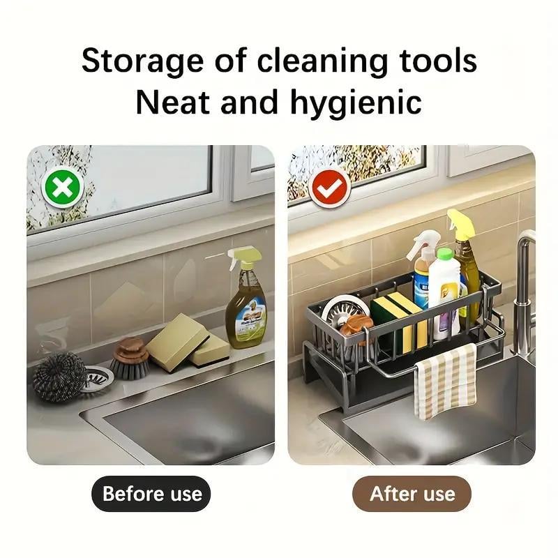 🌟 Say Goodbye to Clutter✨ Stainless Steel Kitchen Sink Storage Rack – For a Neat, Organized Kitchen! 🌟