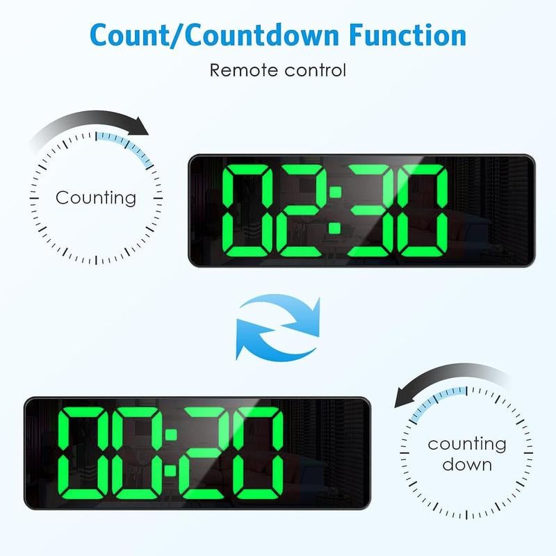 13" Large Digital Clock with Temperature, Date, Auto DST, Night Light, Auto Brightness Dimmer