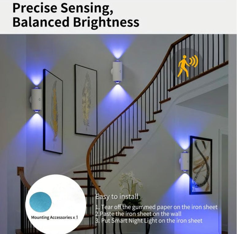 Smart LED Night Light with Motion Sensor, RGB Gradient Dimmable, USB Rechargeable, Magnetic, for Multiple Indoor Scenes