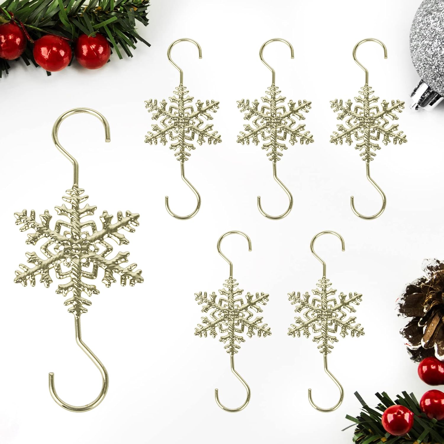 🏆2025 Christmas Hot Sale⚡Christmas S-Hooks - Metal Hanging Hooks with Snowflake Charms for Ornaments, Garland (20pcs)