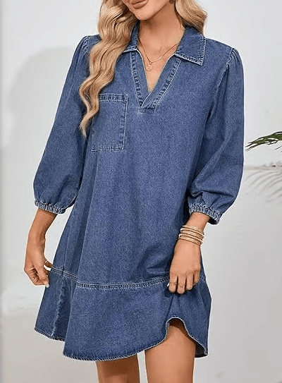 V-Neck Denim Dress — Where Comfort Meets Classic Style
