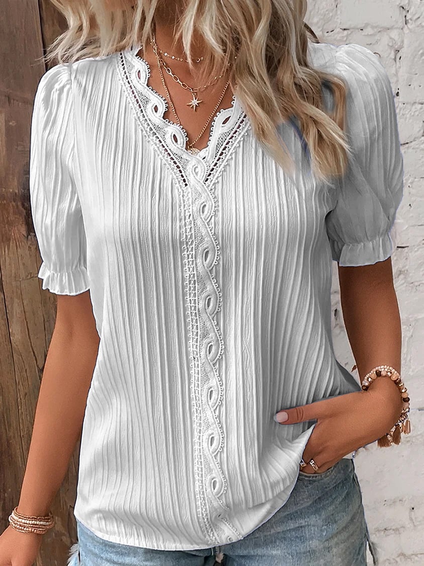 Limited Stock🛒49%OFF🔥V Neck Plain Lace Elegant Shirt(Buy 2 Free Shipping)