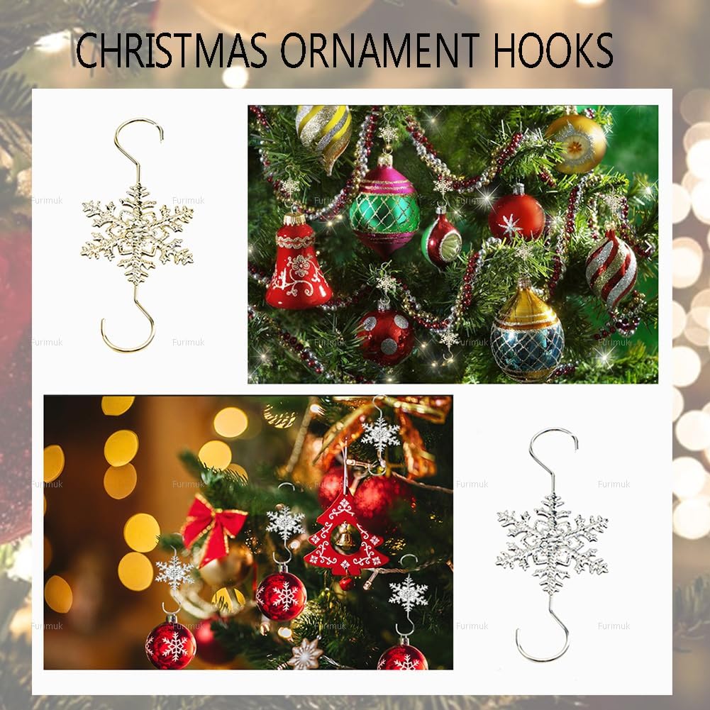 🏆2025 Christmas Hot Sale⚡Christmas S-Hooks - Metal Hanging Hooks with Snowflake Charms for Ornaments, Garland (20pcs)