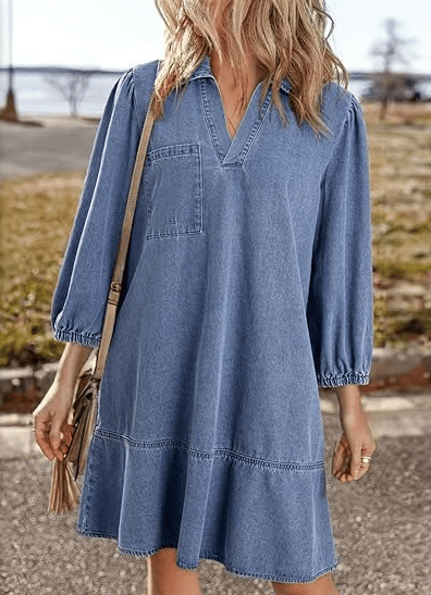 V-Neck Denim Dress — Where Comfort Meets Classic Style