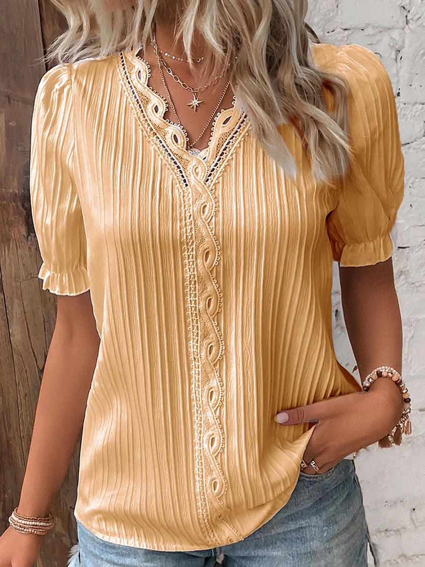 Limited Stock🛒49%OFF🔥V Neck Plain Lace Elegant Shirt(Buy 2 Free Shipping)