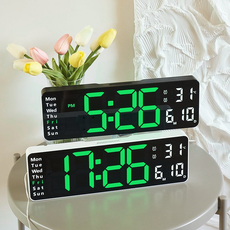 13" Large Digital Clock with Temperature, Date, Auto DST, Night Light, Auto Brightness Dimmer