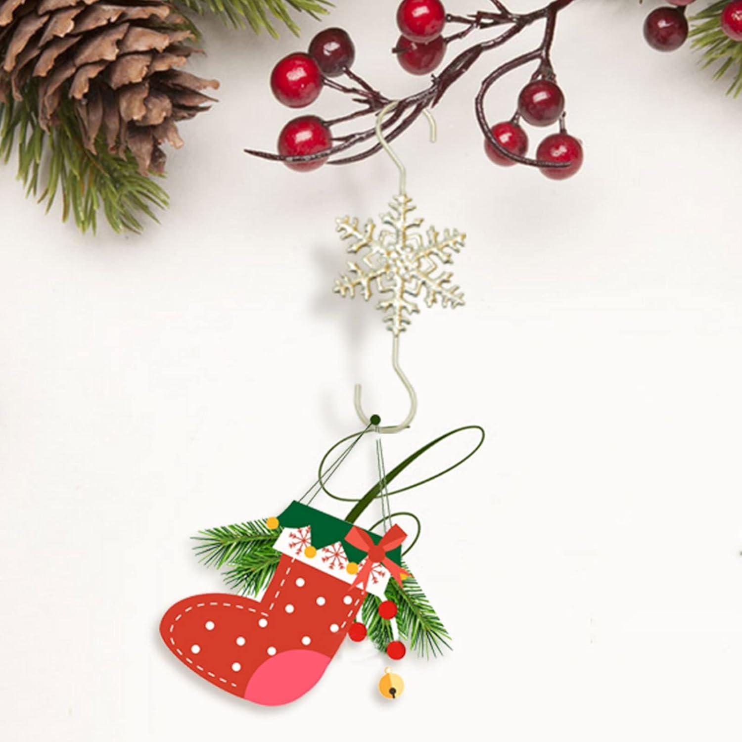 🏆2025 Christmas Hot Sale⚡Christmas S-Hooks - Metal Hanging Hooks with Snowflake Charms for Ornaments, Garland (20pcs)