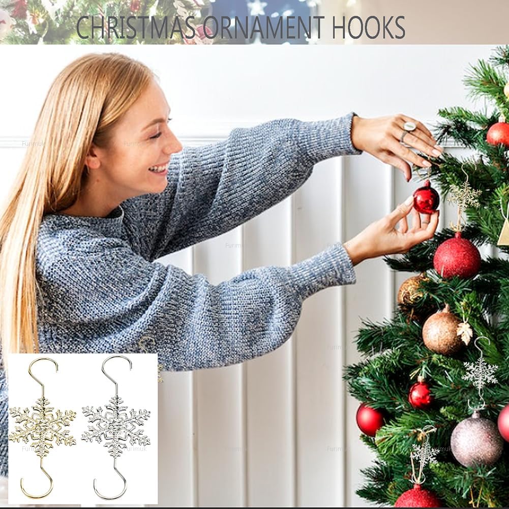 🏆2025 Christmas Hot Sale⚡Christmas S-Hooks - Metal Hanging Hooks with Snowflake Charms for Ornaments, Garland (20pcs)