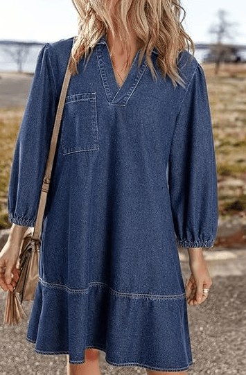 V-Neck Denim Dress — Where Comfort Meets Classic Style