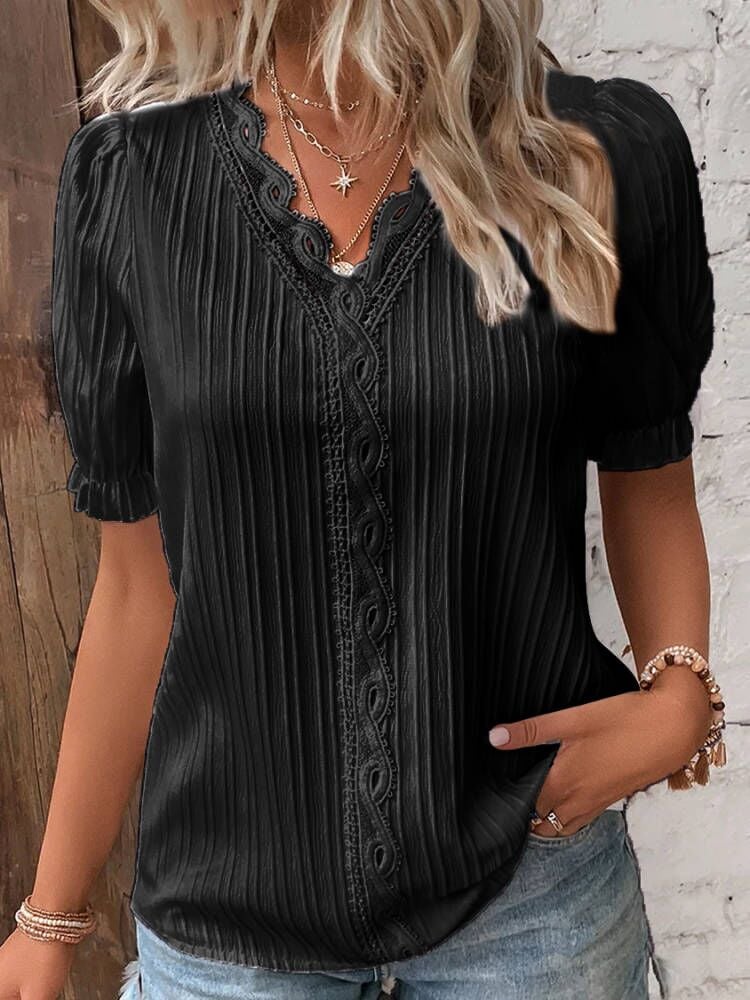 Limited Stock🛒49%OFF🔥V Neck Plain Lace Elegant Shirt(Buy 2 Free Shipping)