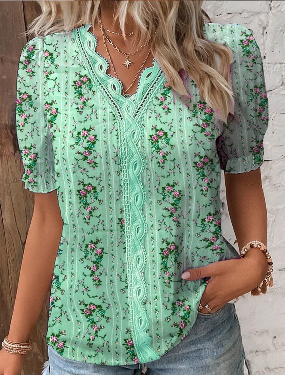 Limited Stock🛒49%OFF🔥V Neck Plain Lace Elegant Shirt(Buy 2 Free Shipping)