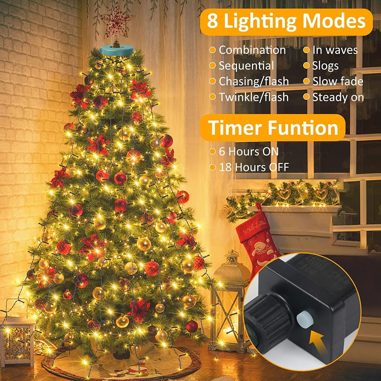 🎄Holiday Pre-Sale🔥Waterproof Christmas Tree Waterfall Lights with Ring