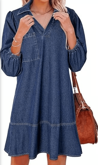 V-Neck Denim Dress — Where Comfort Meets Classic Style