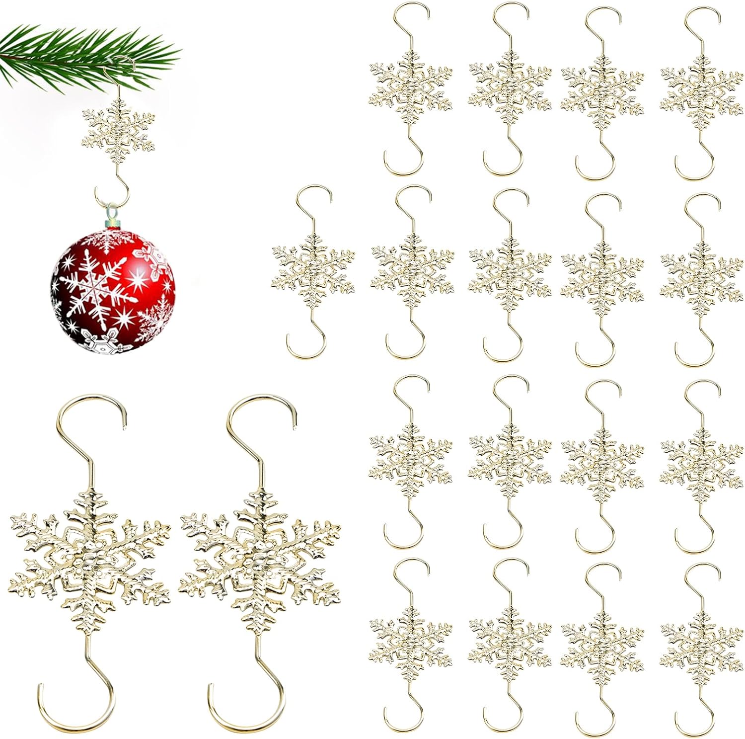 🏆2025 Christmas Hot Sale⚡Christmas S-Hooks - Metal Hanging Hooks with Snowflake Charms for Ornaments, Garland (20pcs)