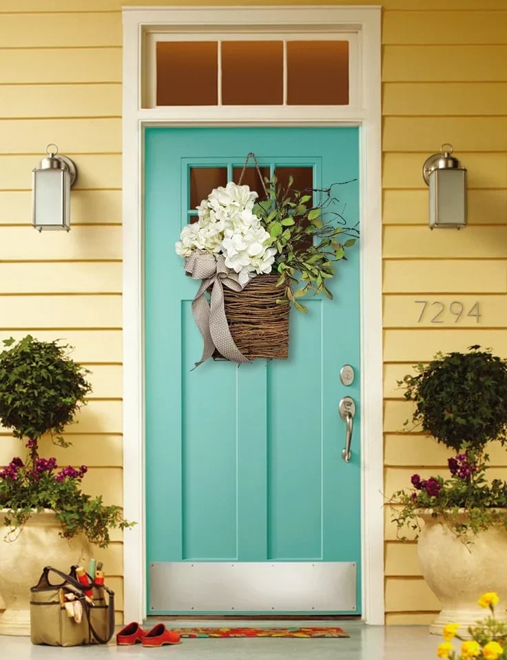 Cream Hydrangea Door Hanger Basket Wreath