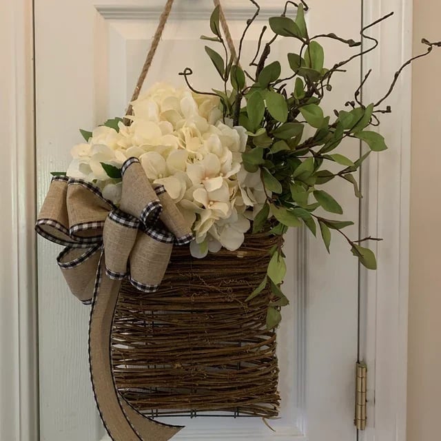 Cream Hydrangea Door Hanger Basket Wreath