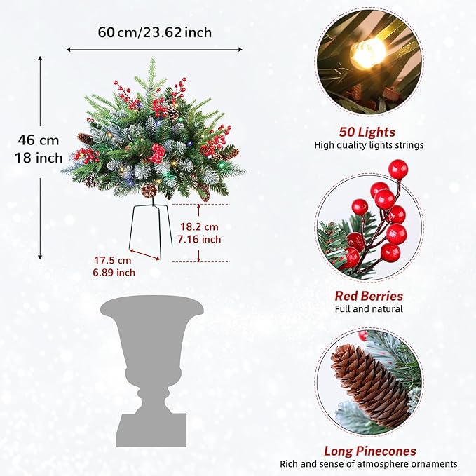 🎄 18-Inch Pre-Lit Christmas Tree – Perfect for Porch & Outdoor Holiday Décor