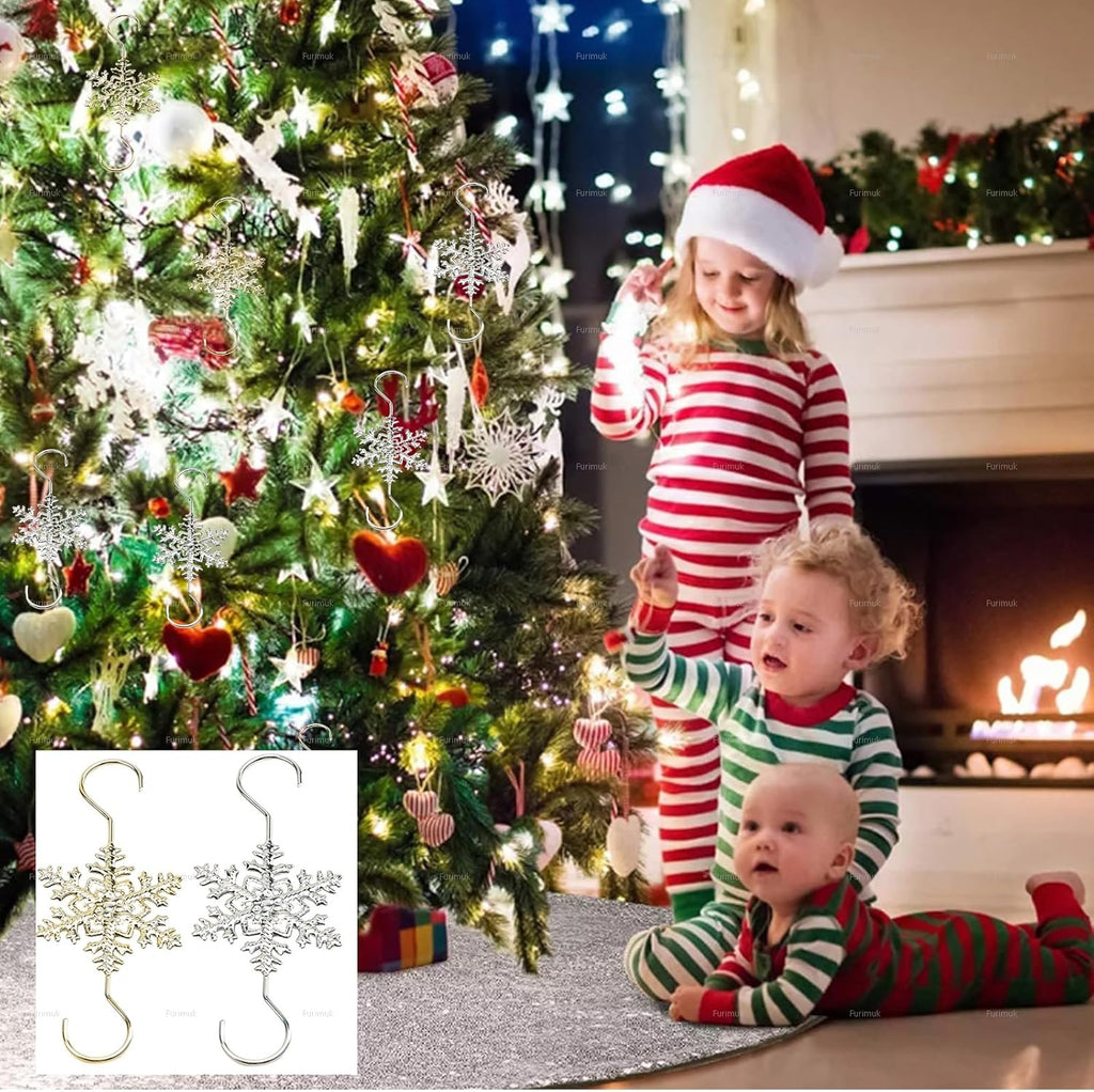 🏆2025 Christmas Hot Sale⚡Christmas S-Hooks - Metal Hanging Hooks with Snowflake Charms for Ornaments, Garland (20pcs)