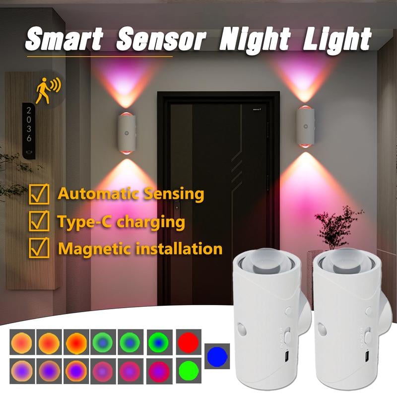Smart LED Night Light with Motion Sensor, RGB Gradient Dimmable, USB Rechargeable, Magnetic, for Multiple Indoor Scenes