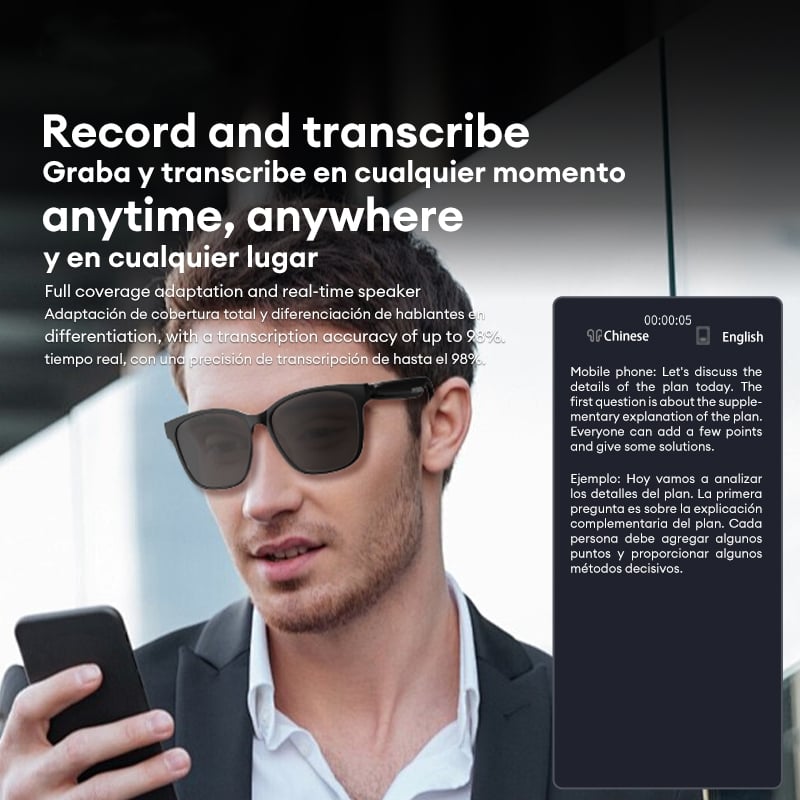 AI Wireless Bluetooth Translation Glasses