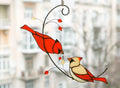 Pair of Cardinal bird stained ornament