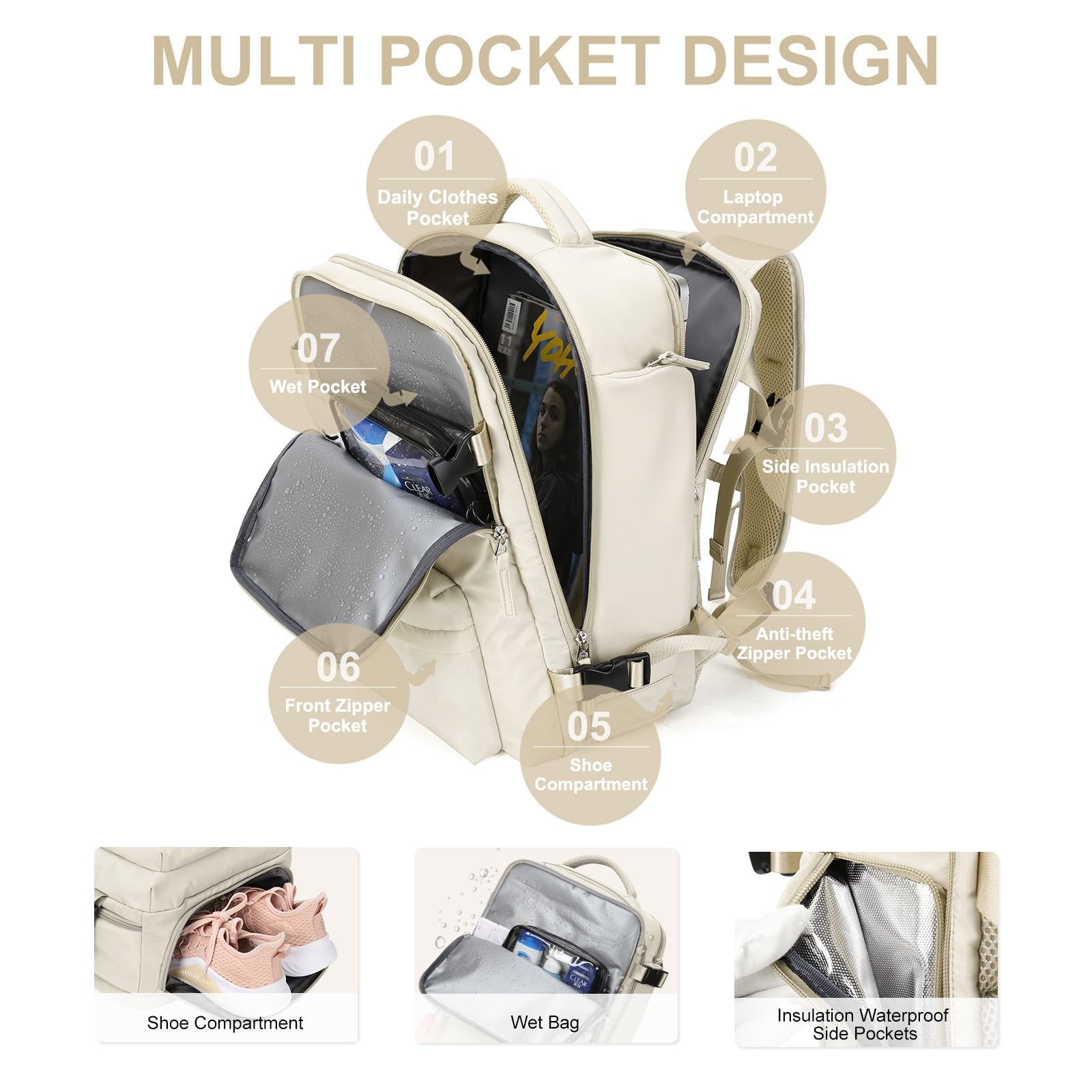 Women Large Travel Backpack Waterproof Hiking Rucksack