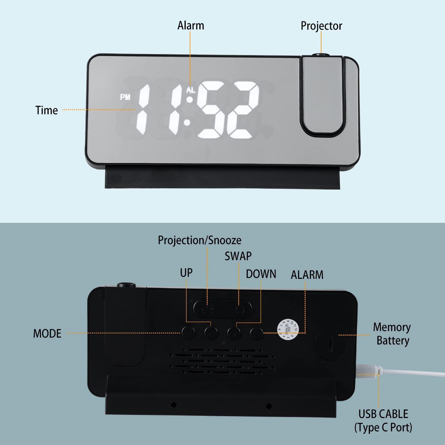 🔥Mirror Projection Alarm Clock