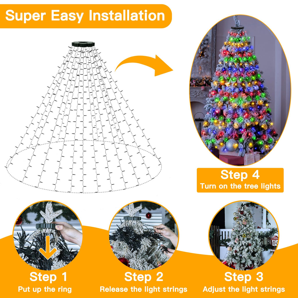 🎄Holiday Pre-Sale🔥Waterproof Christmas Tree Waterfall Lights with Ring