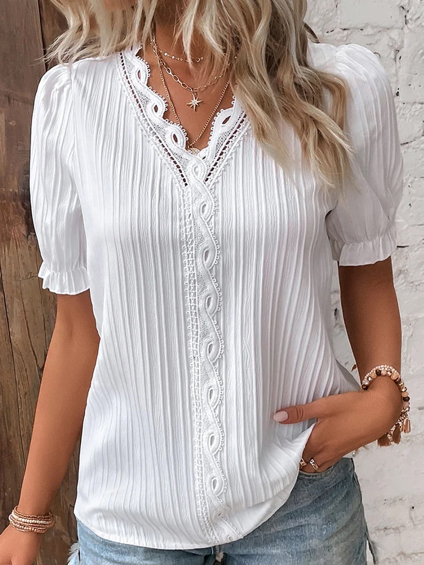 Limited Stock🛒49%OFF🔥V Neck Plain Lace Elegant Shirt(Buy 2 Free Shipping)