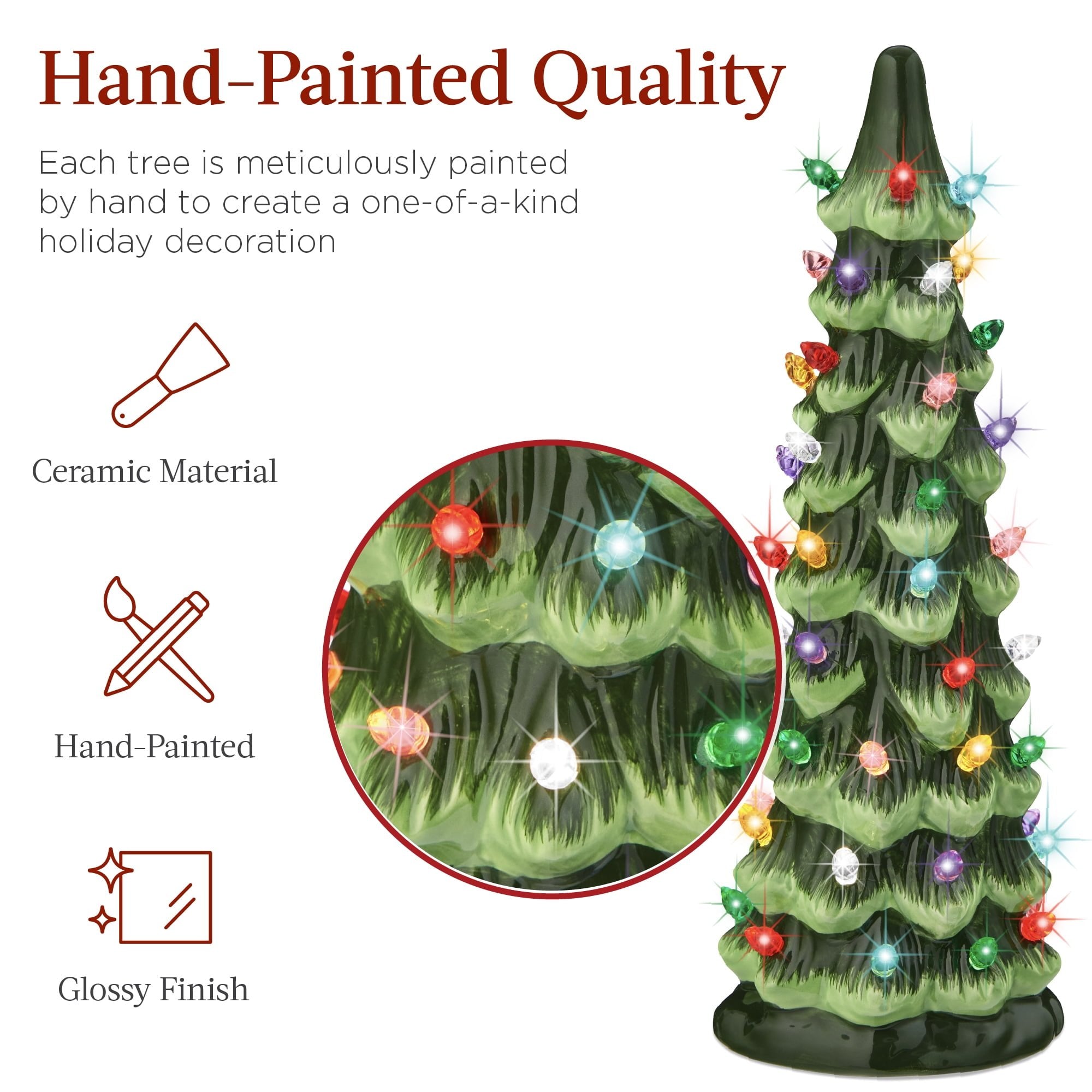 Hand-Painted Ceramic Pre-Lit Christmas Tree with LED Lights🎄
