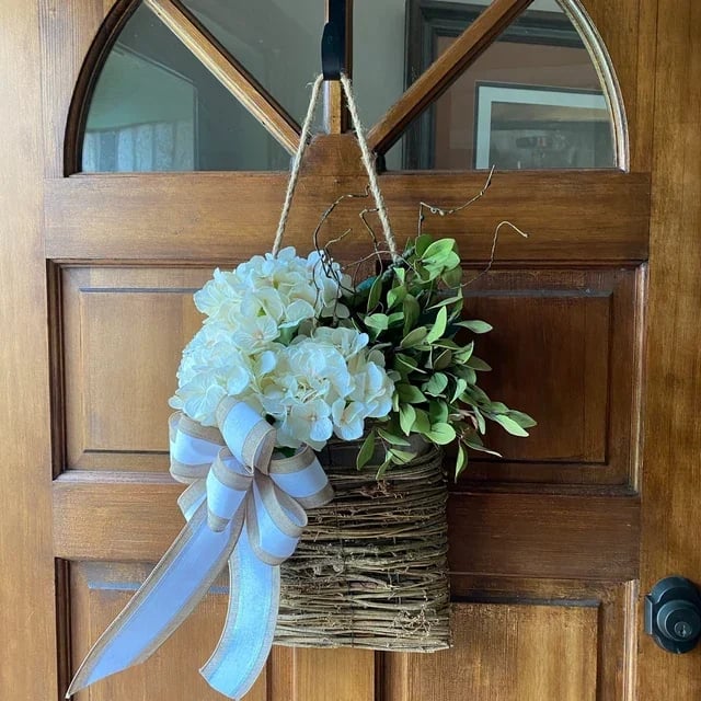 Cream Hydrangea Door Hanger Basket Wreath