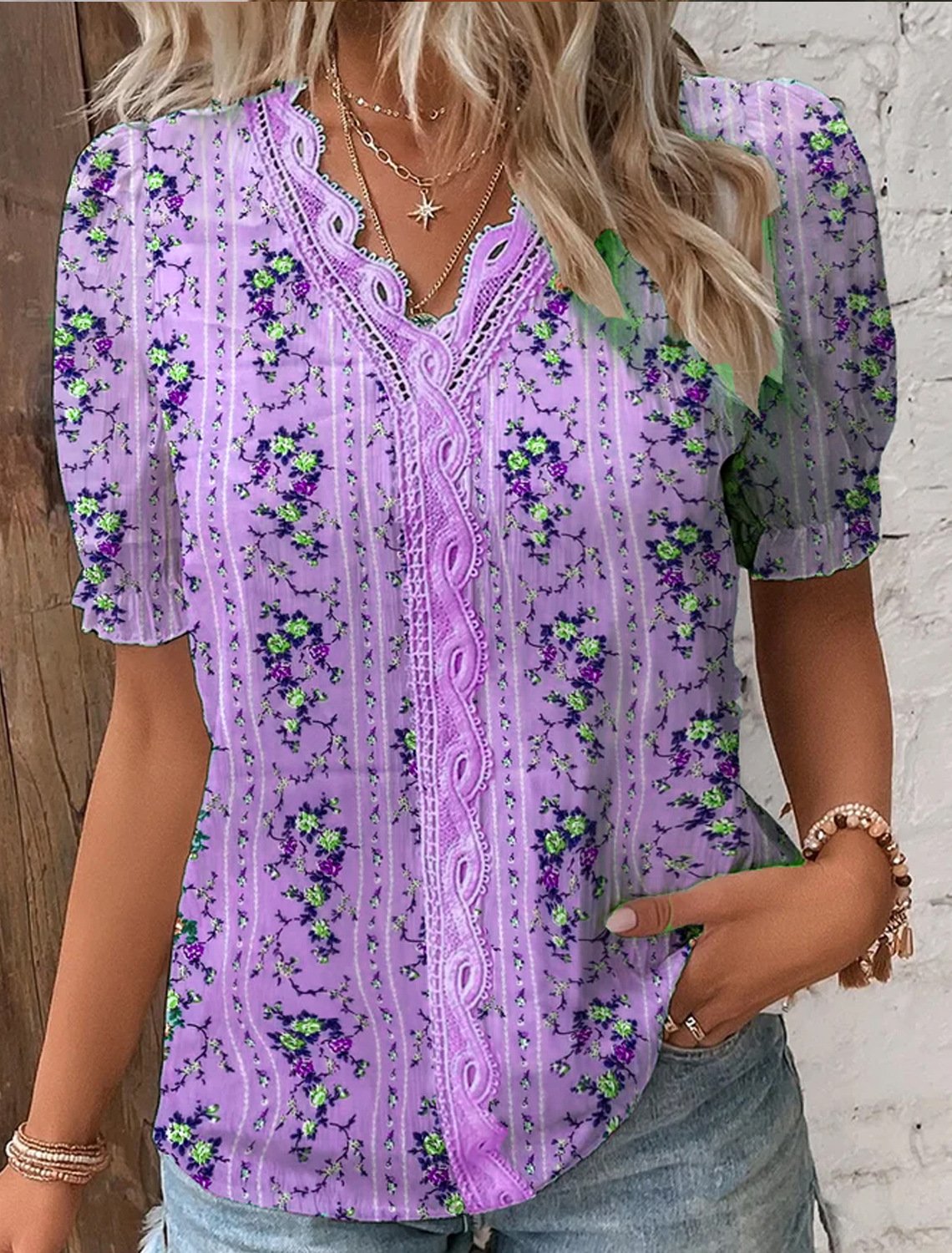 Limited Stock🛒49%OFF🔥V Neck Plain Lace Elegant Shirt(Buy 2 Free Shipping)